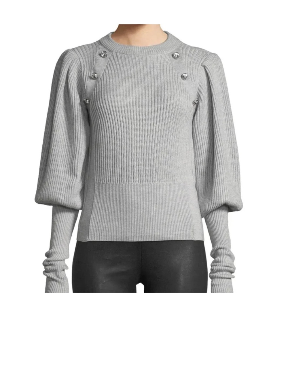 Veronica Beard Jude Jeweled Crewneck Blouson-Sleeve Wool Knit Sweater